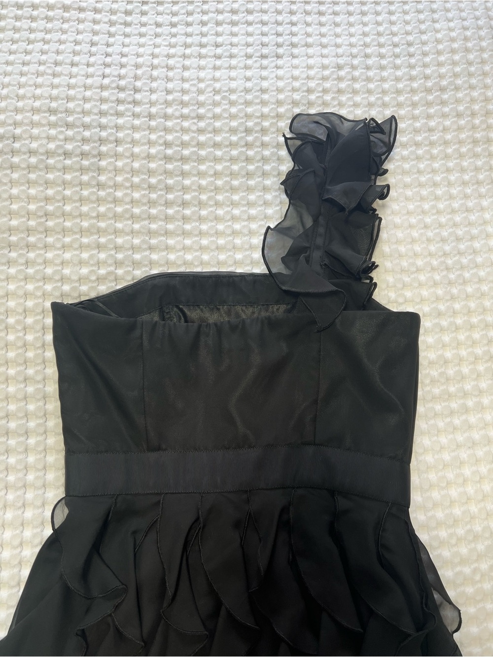 White House Black Market Black One-Shoulder Ruffle Cocktail Dress - Picture 7 of 14